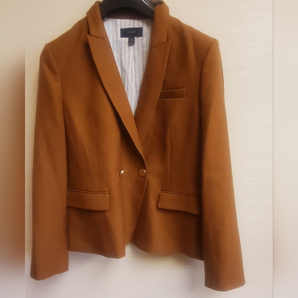 J Crew Schoolboy Camel blazer, contrast collar, gold double button 16